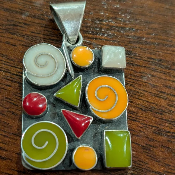 Vintage Mexican Sterling Silver Enamel Pendant – Bold & Unique Statement Piece - Picture 1 of 7